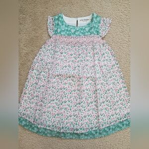 Mini Boden Pink Green Floral Pattern Cotton Girls Dress Size 5-6